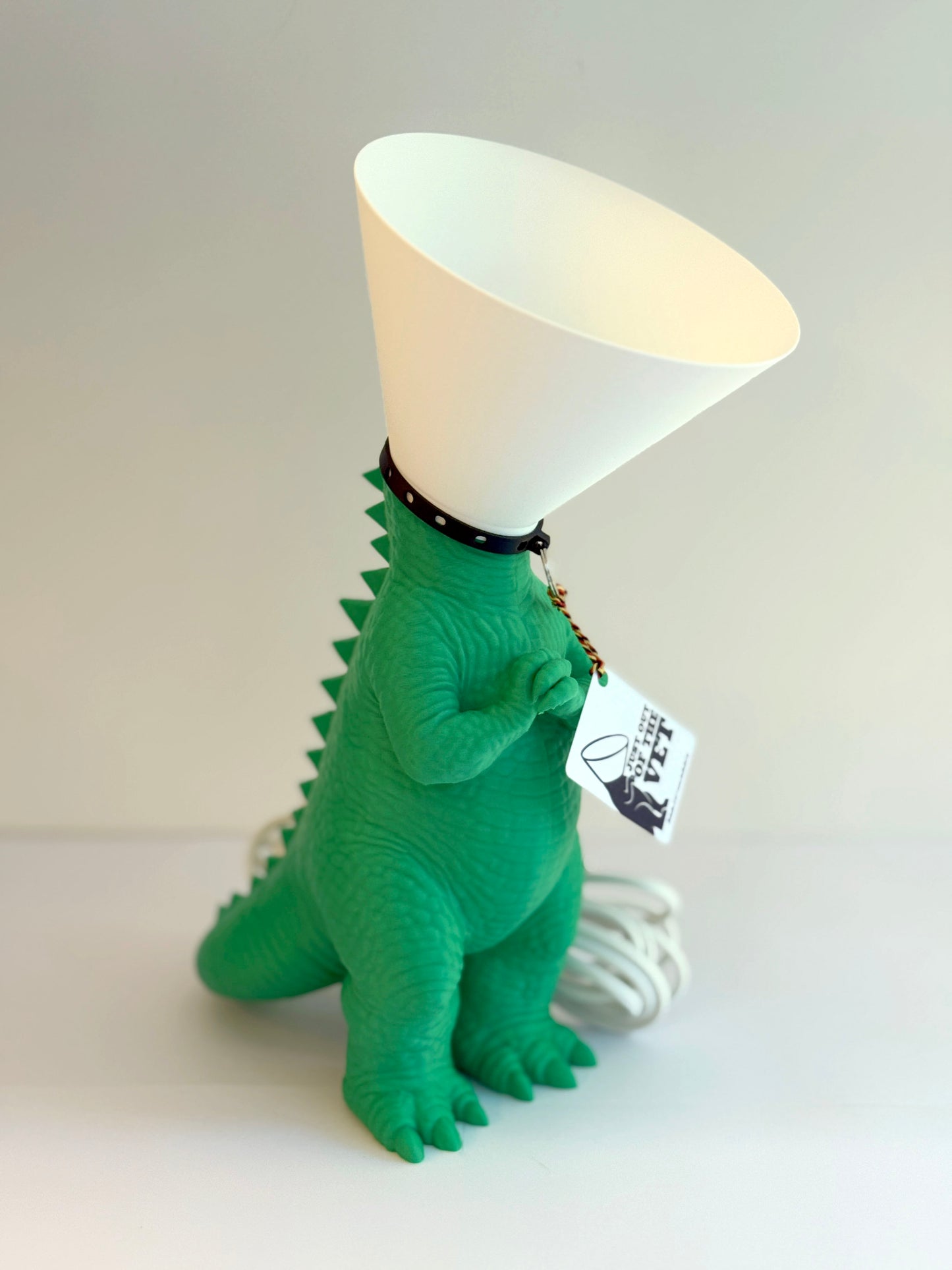 Dinosaure juste sorti de chez le vétérinaire.