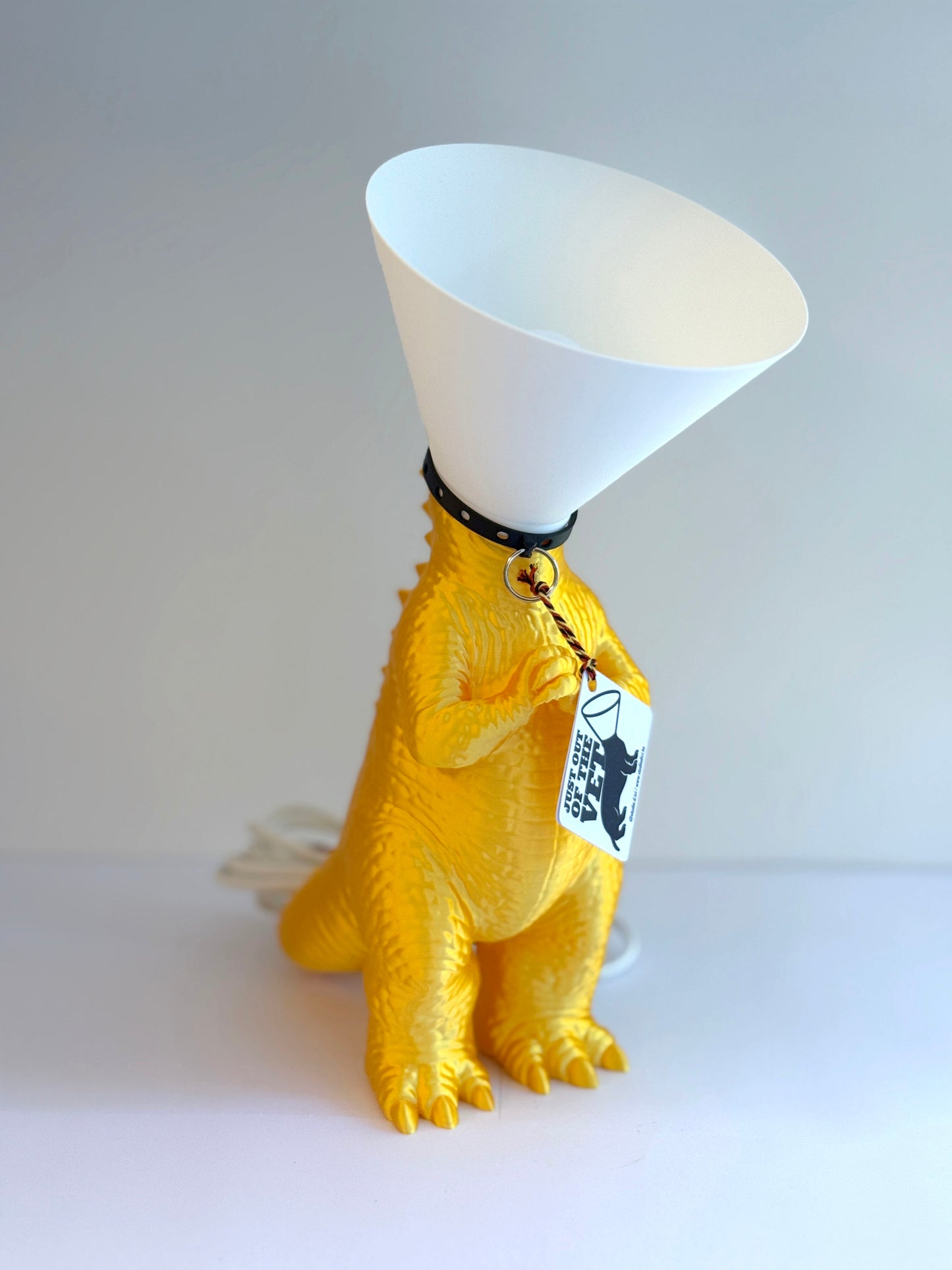 Dinosaure juste sorti de chez le vétérinaire.