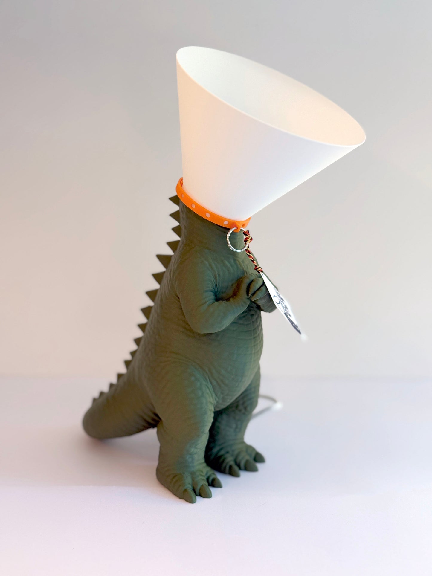 Dinosaure juste sorti de chez le vétérinaire.